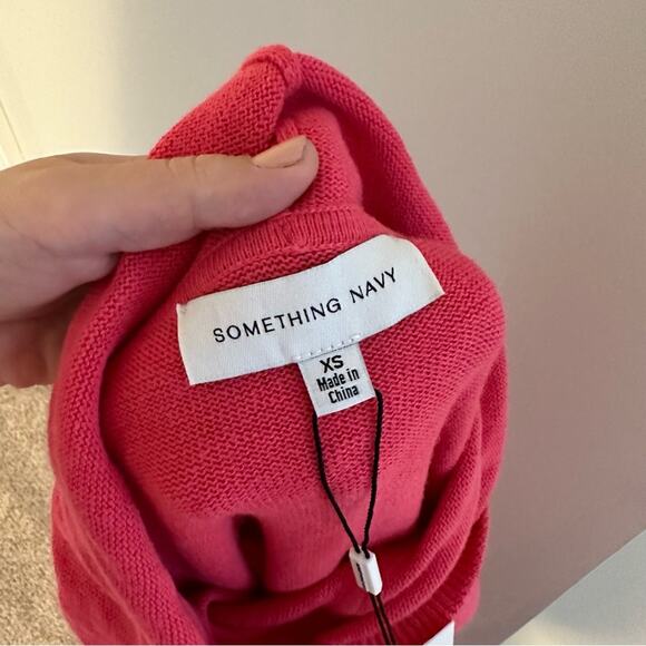 NWT Something Navy Pink Cotton Cashmere Embroidered Hoodie Sweater XS - Picture 9 of 11